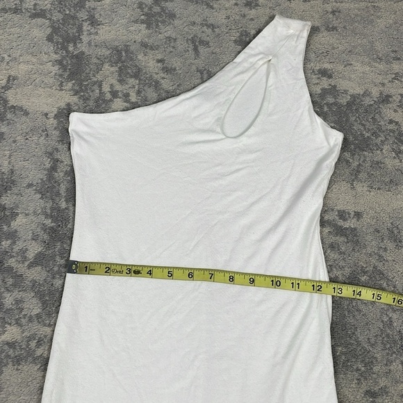 Naked Wardrobe White Bodycon One Shoulder Dress Slit Neck Sz L - Picture 10 of 12
